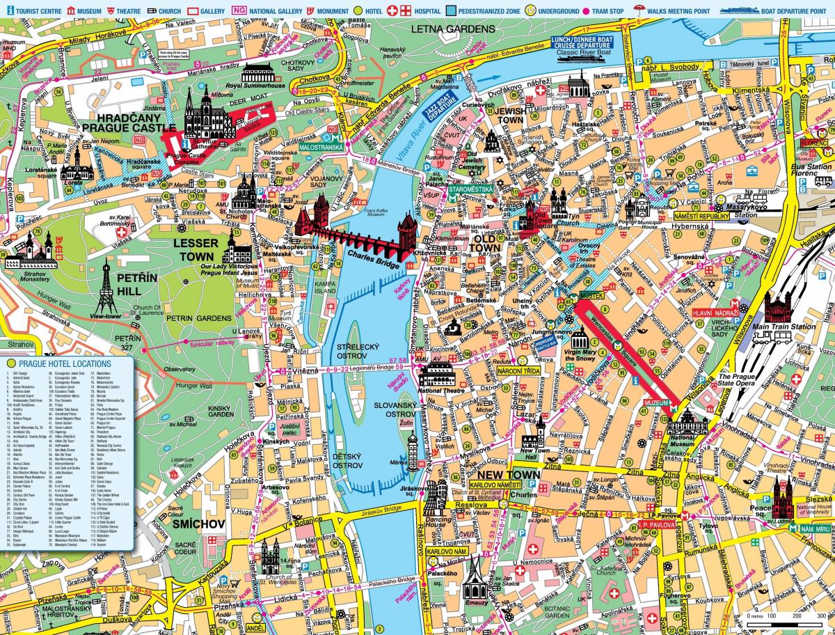 Mapa dos passeios a pé em Praga