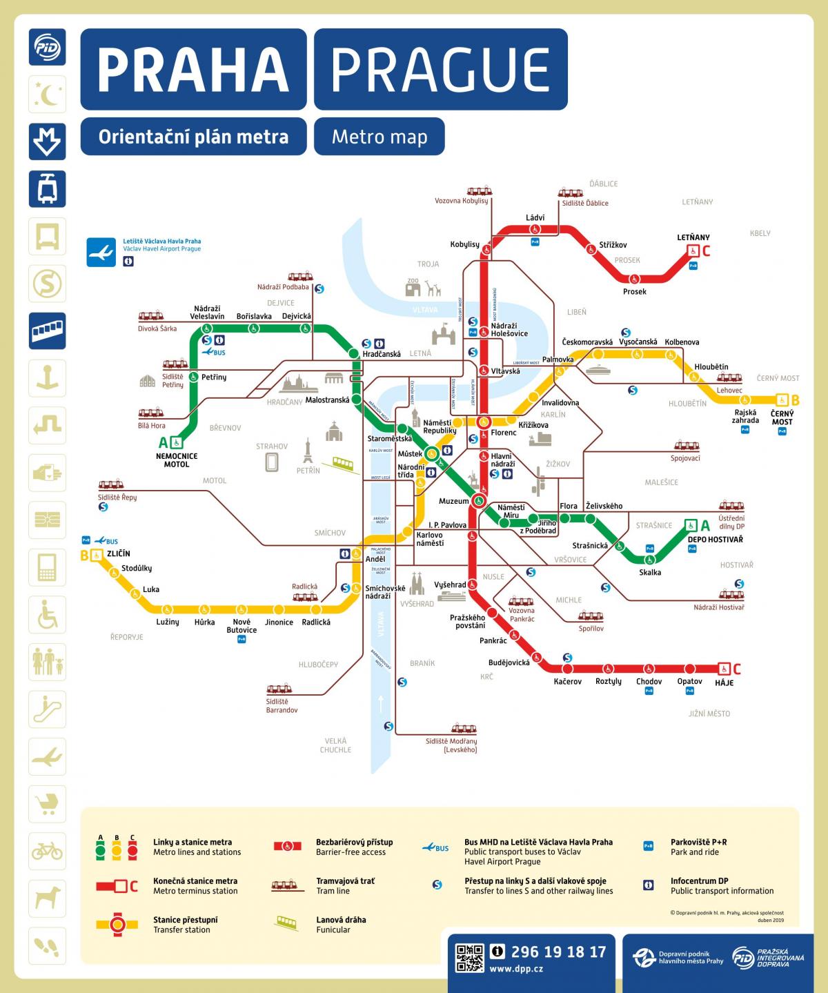 Mapa das estações de metrô de Praga
